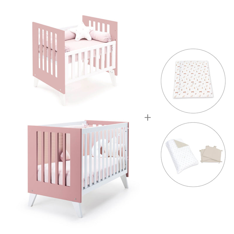 Minicuna y cuna todo en uno (7en1) blanca/rosa · Nexo Tre Quarzo C187T-M7759
