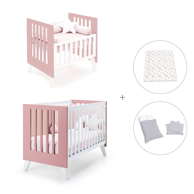 Minicuna y cuna todo en uno (7en1) blanca/rosa · Nexo Tre Quarzo C187T-M7759