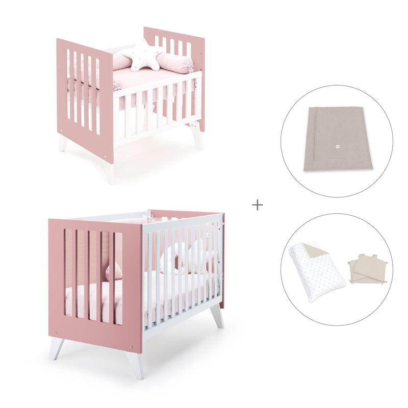 Minicuna y cuna todo en uno (7en1) blanca/rosa · Nexo Tre Quarzo C187T-M7759