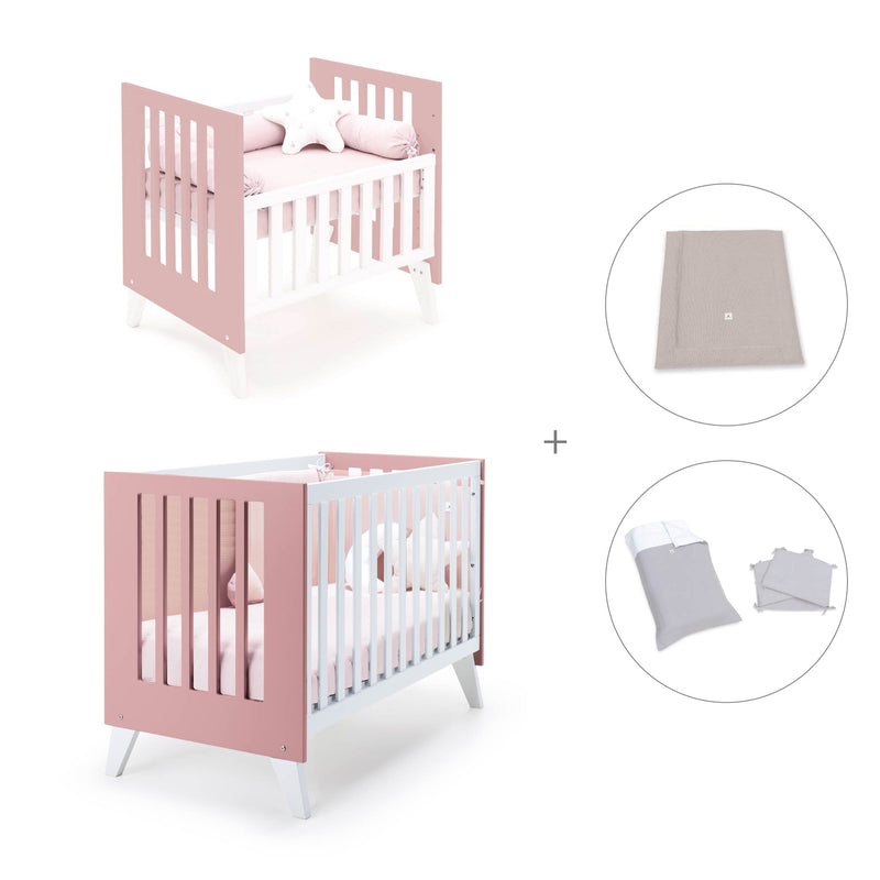 Minicuna y cuna todo en uno (7en1) blanca/rosa · Nexo Tre Quarzo C187T-M7759