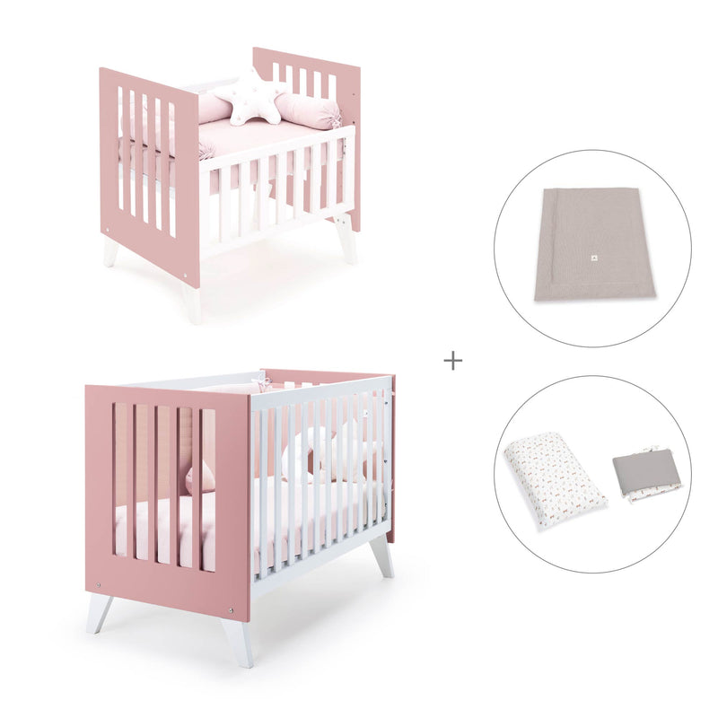 Minicuna y cuna todo en uno (7en1) blanca/rosa · Nexo Tre Quarzo C187T-M7759