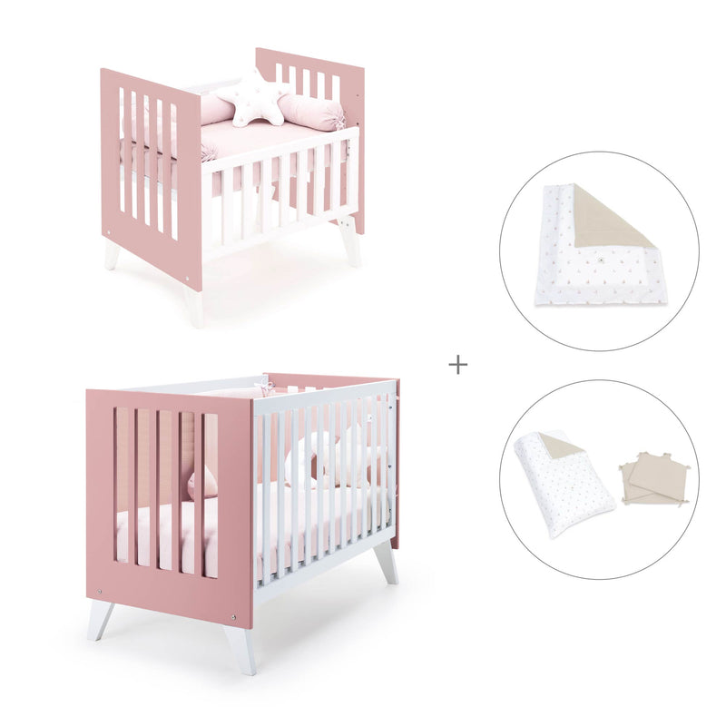 Minicuna y cuna todo en uno (7en1) blanca/rosa · Nexo Tre Quarzo C187T-M7759