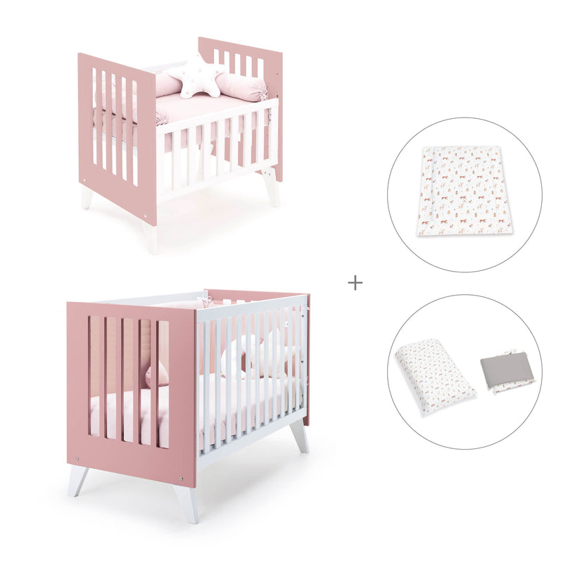 Minicuna y cuna todo en uno (7en1) blanca/rosa · Nexo Tre Quarzo C187T-M7759