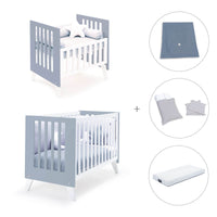 Minicuna y cuna todo en uno (7en1) blanca/azul · Nexo Tre Blu denim C187T-M7741