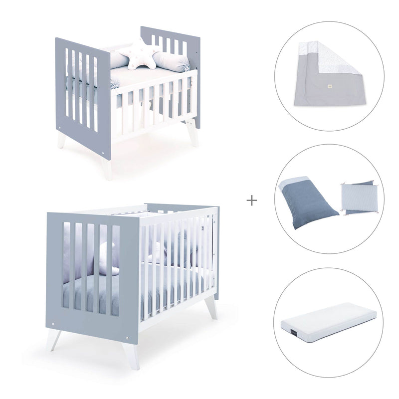 Minicuna y cuna todo en uno (7en1) blanca/azul · Nexo Tre Blu denim C187T-M7741