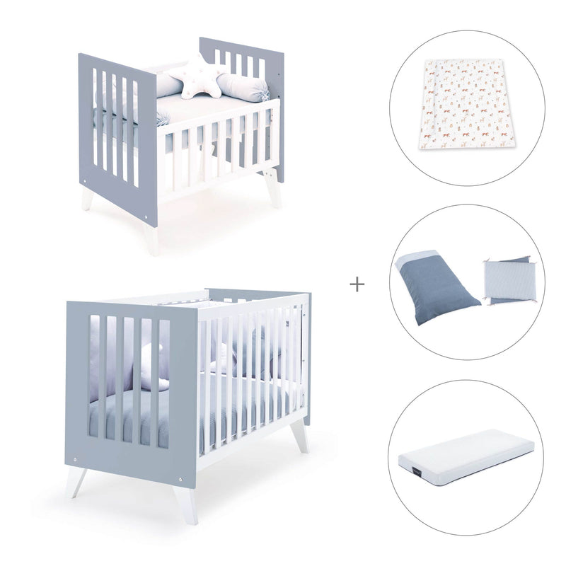 Minicuna y cuna todo en uno (7en1) blanca/azul · Nexo Tre Blu denim C187T-M7741