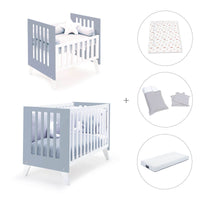 Minicuna y cuna todo en uno (7en1) blanca/azul · Nexo Tre Blu denim C187T-M7741