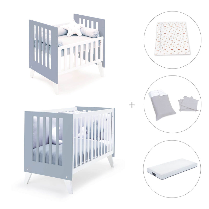 Minicuna y cuna todo en uno (7en1) blanca/azul · Nexo Tre Blu denim C187T-M7741