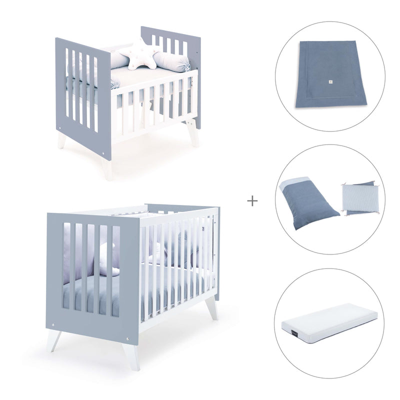 Minicuna y cuna todo en uno (7en1) blanca/azul · Nexo Tre Blu denim C187T-M7741