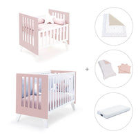 Minicuna y cuna todo en uno (7en1) blanca/rosa claro · Nexo Tre Flamingo C187T-M7742
