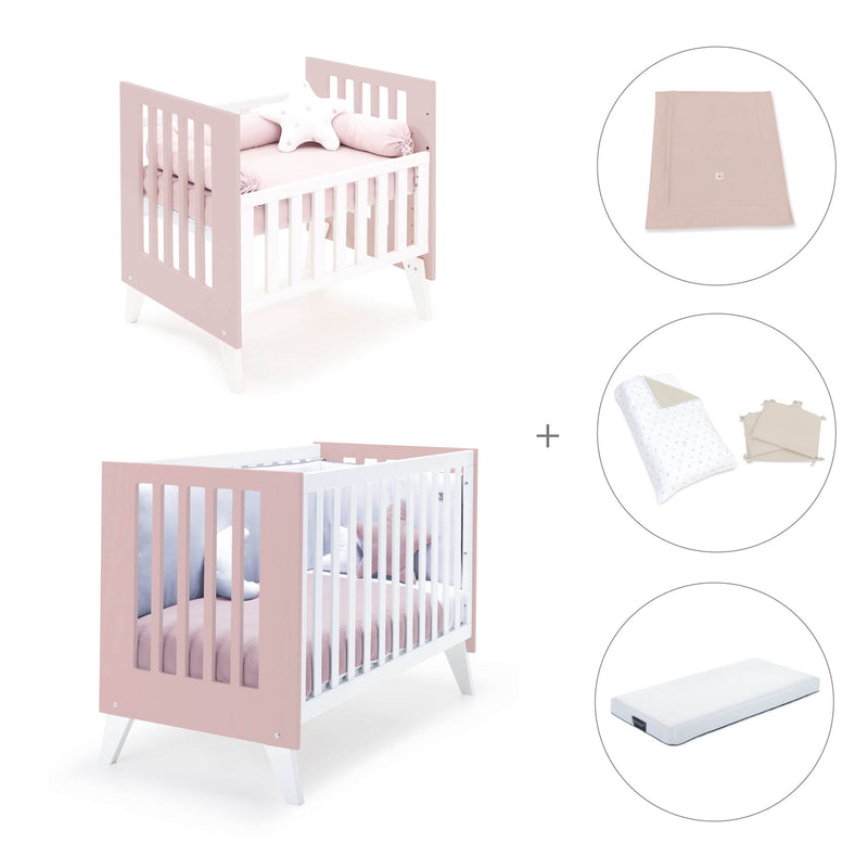 Minicuna y cuna todo en uno (7en1) blanca/rosa claro · Nexo Tre Flamingo C187T-M7742