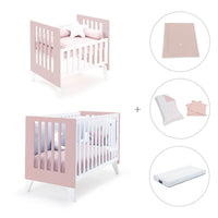 Minicuna y cuna todo en uno (7en1) blanca/rosa claro · Nexo Tre Flamingo C187T-M7742