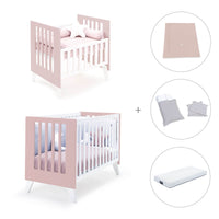 Minicuna y cuna todo en uno (7en1) blanca/rosa claro · Nexo Tre Flamingo C187T-M7742
