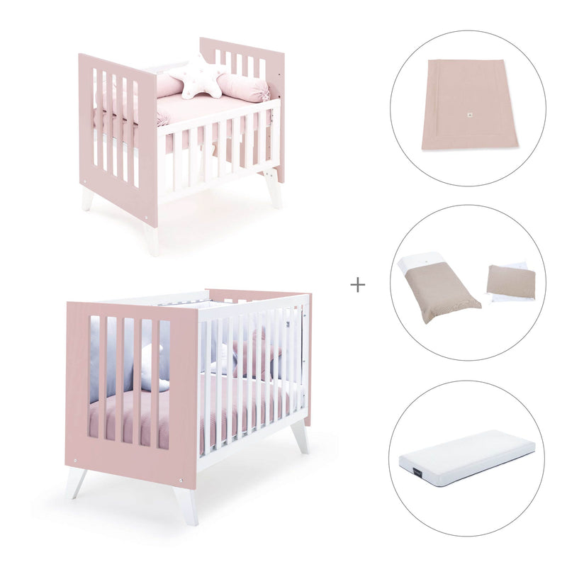 Minicuna y cuna todo en uno (7en1) blanca/rosa claro · Nexo Tre Flamingo C187T-M7742