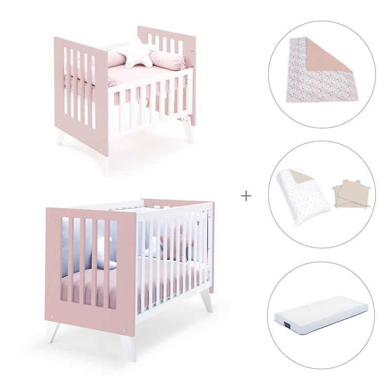 Minicuna y cuna todo en uno (7en1) blanca/rosa claro · Nexo Tre Flamingo C187T-M7742