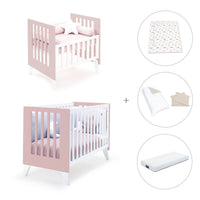 Minicuna y cuna todo en uno (7en1) blanca/rosa claro · Nexo Tre Flamingo C187T-M7742