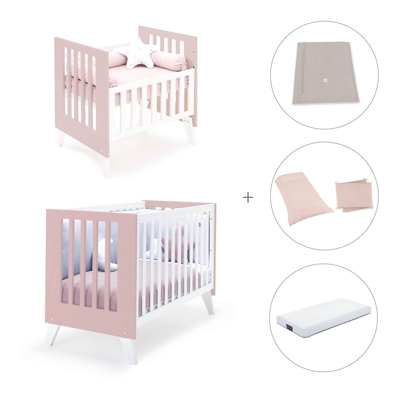 Minicuna y cuna todo en uno (7en1) blanca/rosa claro · Nexo Tre Flamingo C187T-M7742