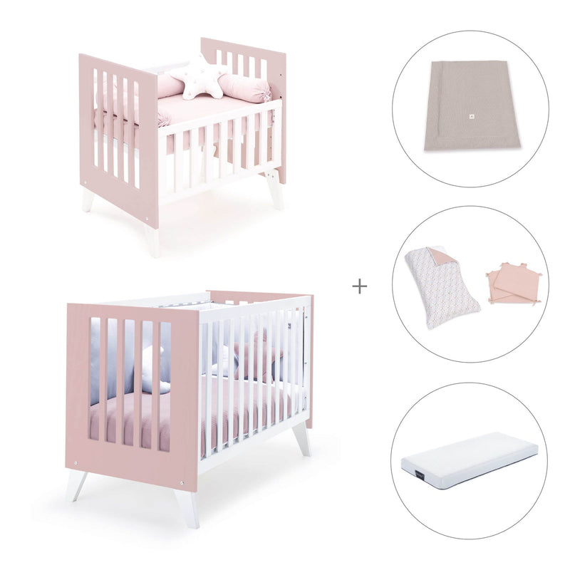 Minicuna y cuna todo en uno (7en1) blanca/rosa claro · Nexo Tre Flamingo C187T-M7742
