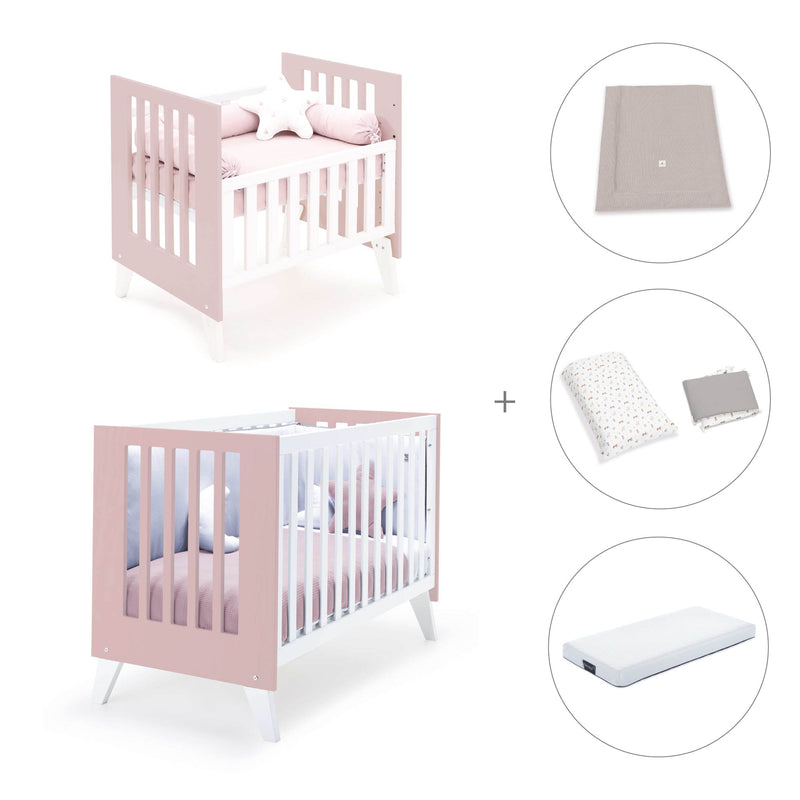 Minicuna y cuna todo en uno (7en1) blanca/rosa claro · Nexo Tre Flamingo C187T-M7742