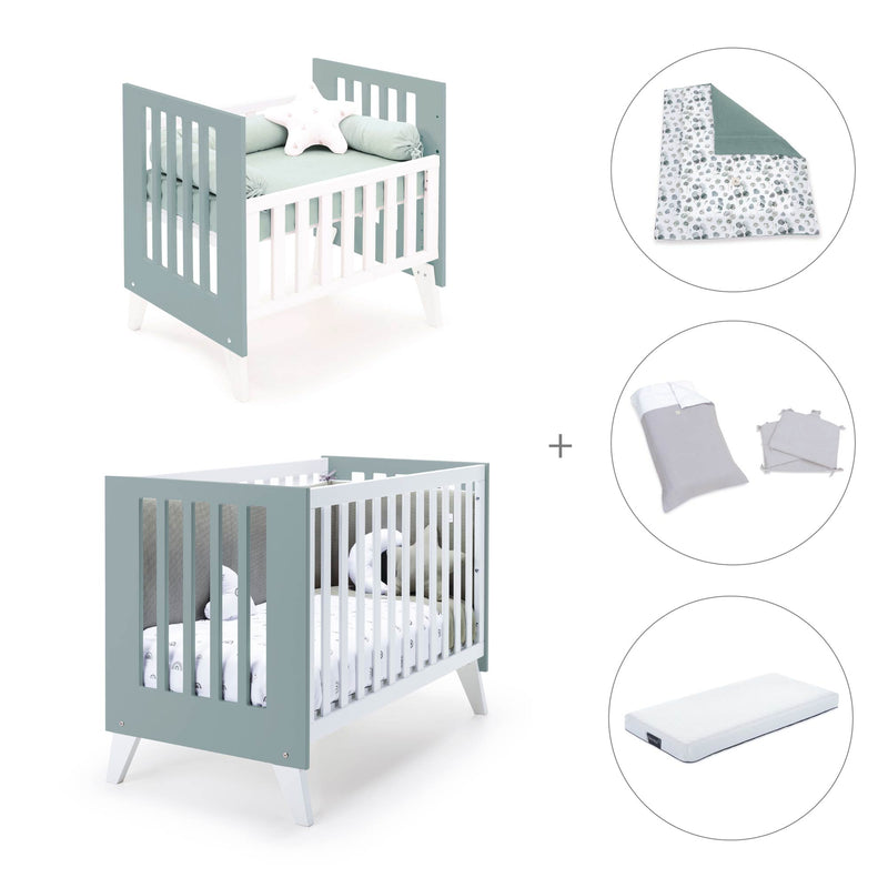 Minicuna y cuna todo en uno (7en1) blanca/verde eucalipto · Nexo Tre Eucalyptus C187T-M7757