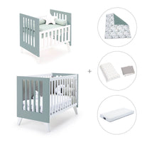 Minicuna y cuna todo en uno (7en1) blanca/verde eucalipto · Nexo Tre Eucalyptus C187T-M7757