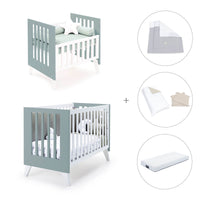 Minicuna y cuna todo en uno (7en1) blanca/verde eucalipto · Nexo Tre Eucalyptus C187T-M7757