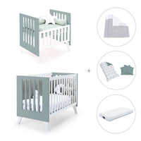 Minicuna y cuna todo en uno (7en1) blanca/verde eucalipto · Nexo Tre Eucalyptus C187T-M7757
