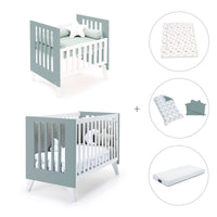 Minicuna y cuna todo en uno (7en1) blanca/verde eucalipto · Nexo Tre Eucalyptus C187T-M7757