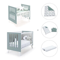 Minicuna y cuna todo en uno (7en1) blanca/verde eucalipto · Nexo Tre Eucalyptus C187T-M7757