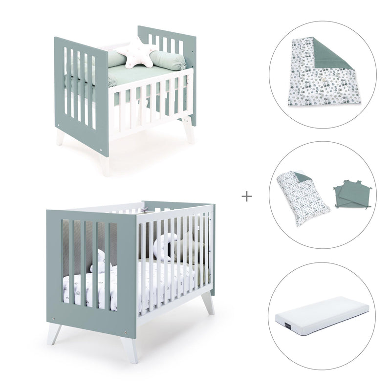 Minicuna y cuna todo en uno (7en1) blanca/verde eucalipto · Nexo Tre Eucalyptus C187T-M7757