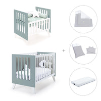 Minicuna y cuna todo en uno (7en1) blanca/verde eucalipto · Nexo Tre Eucalyptus C187T-M7757
