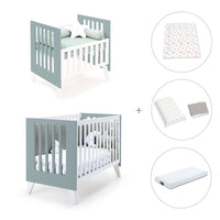 Minicuna y cuna todo en uno (7en1) blanca/verde eucalipto · Nexo Tre Eucalyptus C187T-M7757