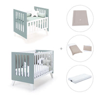 Minicuna y cuna todo en uno (7en1) blanca/verde eucalipto · Nexo Tre Eucalyptus C187T-M7757