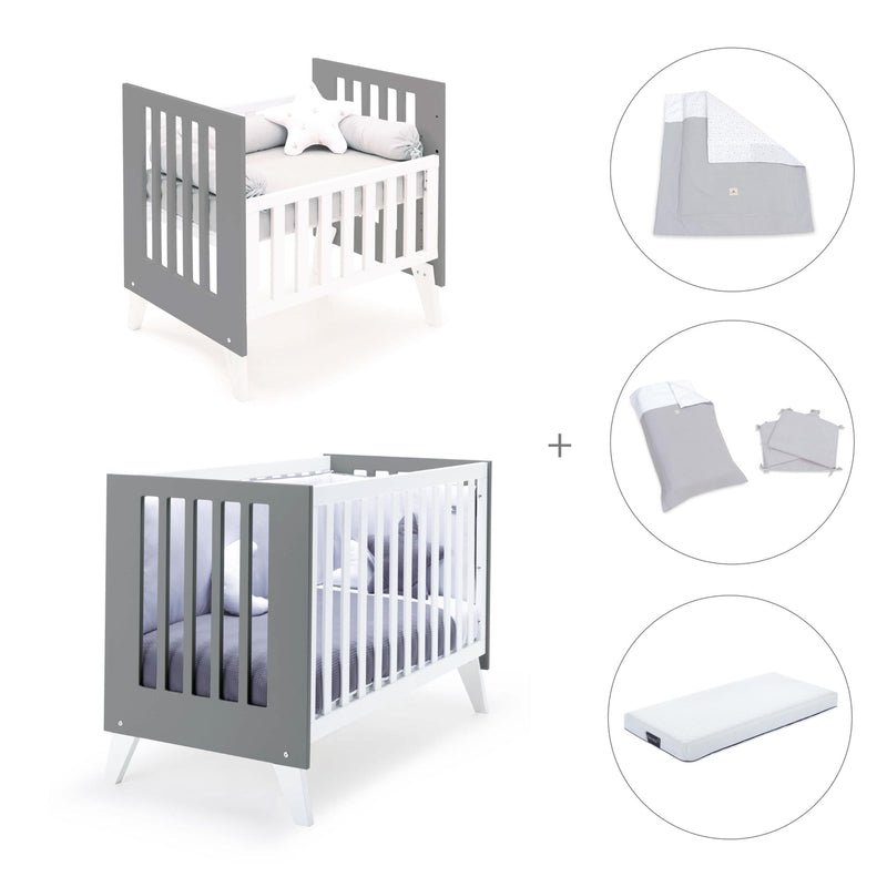 Minicuna y cuna todo en uno (7en1) blanca/antracita · Nexo Tre Antracita C187T-M7758