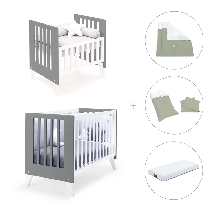 Minicuna y cuna todo en uno (7en1) blanca/antracita · Nexo Tre Antracita C187T-M7758