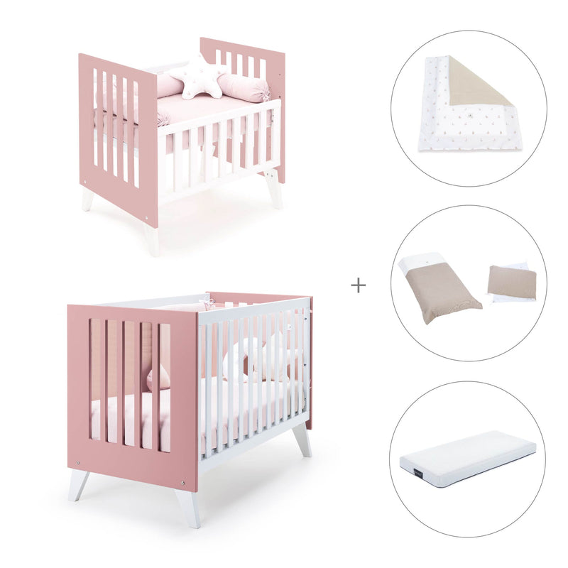 Minicuna y cuna todo en uno (7en1) blanca/rosa · Nexo Tre Quarzo C187T-M7759
