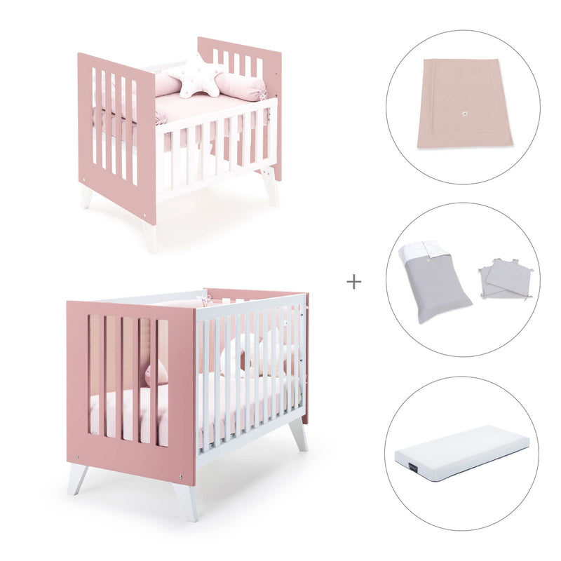 Minicuna y cuna todo en uno (7en1) blanca/rosa · Nexo Tre Quarzo C187T-M7759