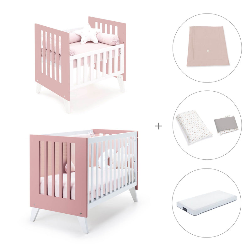 Minicuna y cuna todo en uno (7en1) blanca/rosa · Nexo Tre Quarzo C187T-M7759