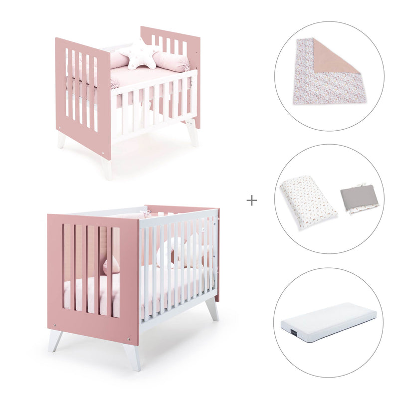 Minicuna y cuna todo en uno (7en1) blanca/rosa · Nexo Tre Quarzo C187T-M7759