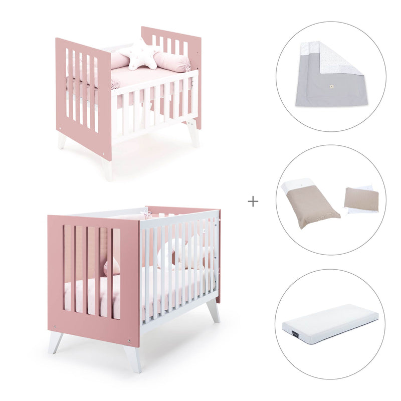 Minicuna y cuna todo en uno (7en1) blanca/rosa · Nexo Tre Quarzo C187T-M7759