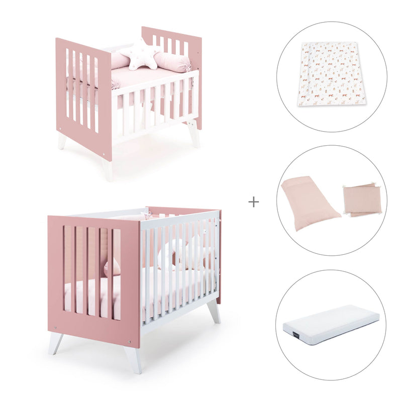 Minicuna y cuna todo en uno (7en1) blanca/rosa · Nexo Tre Quarzo C187T-M7759