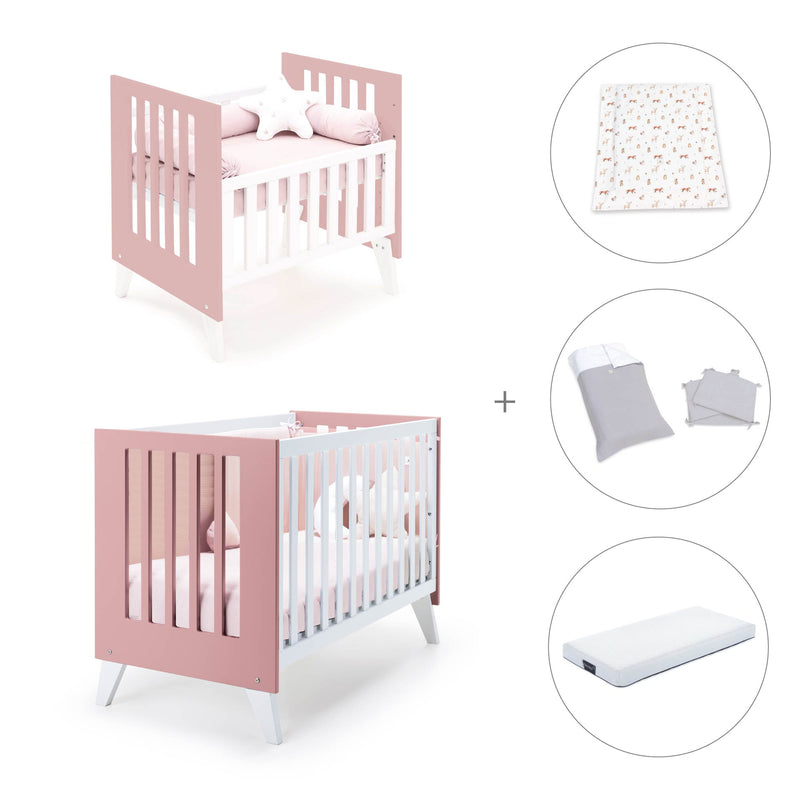 Minicuna y cuna todo en uno (7en1) blanca/rosa · Nexo Tre Quarzo C187T-M7759