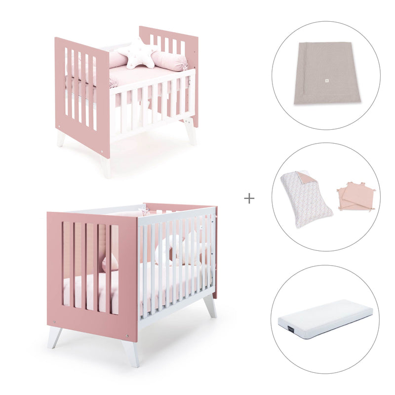 Minicuna y cuna todo en uno (7en1) blanca/rosa · Nexo Tre Quarzo C187T-M7759