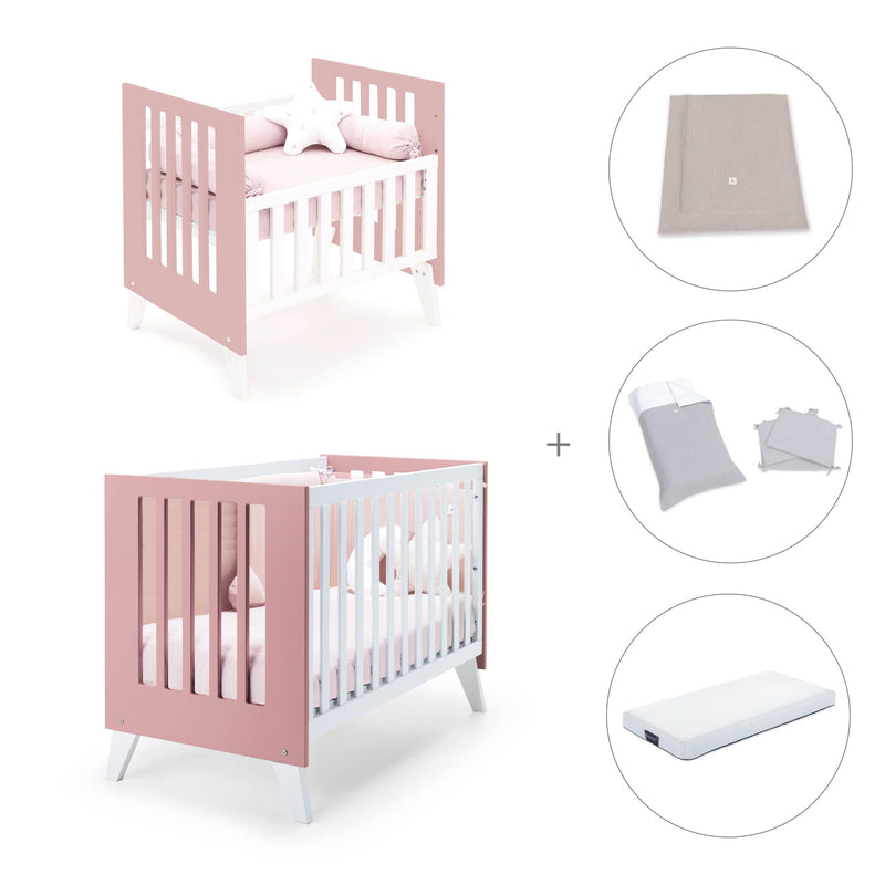 Minicuna y cuna todo en uno (7en1) blanca/rosa · Nexo Tre Quarzo C187T-M7759