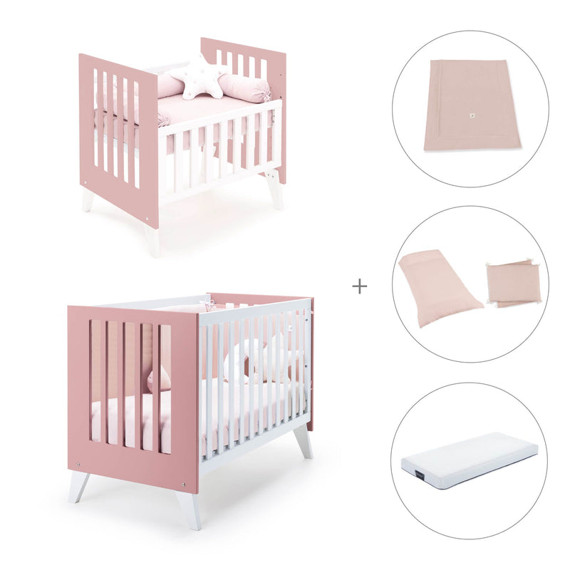 Minicuna y cuna todo en uno (7en1) blanca/rosa · Nexo Tre Quarzo C187T-M7759