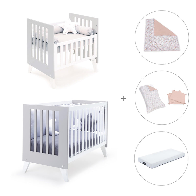 Minicuna y cuna todo en uno (7en1) blanca/gris · Nexo Tre Grey C187T-M7778