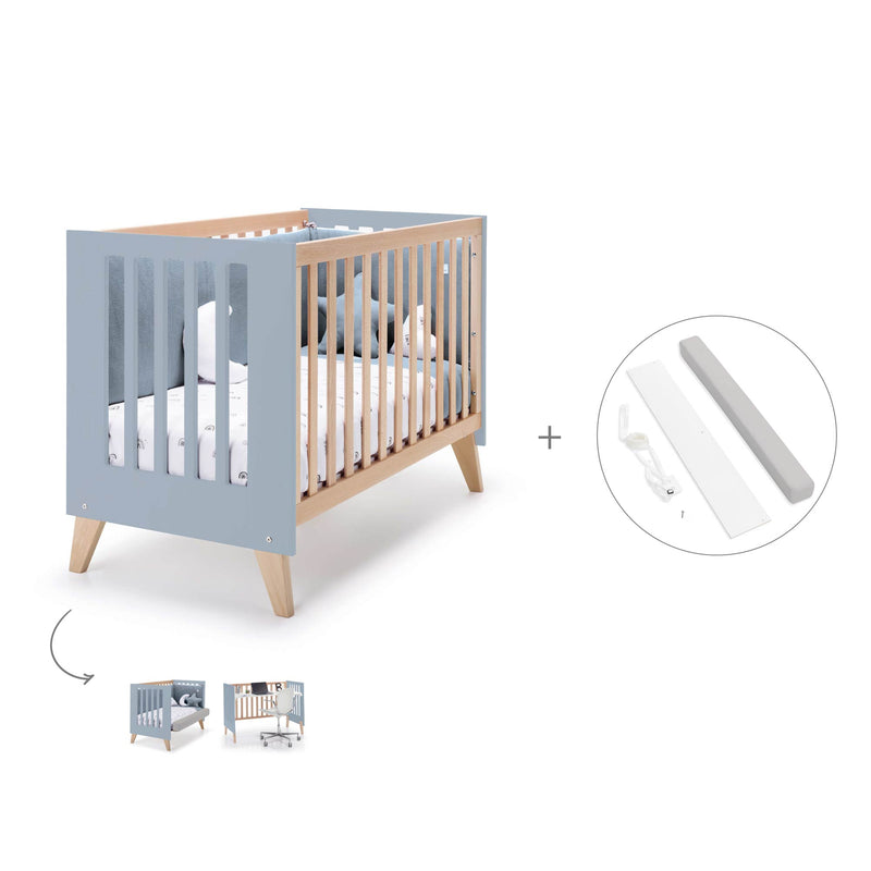 Cuna de colecho 60x120 cm (4en1) madera/celeste · Nexor Due Blue Denim