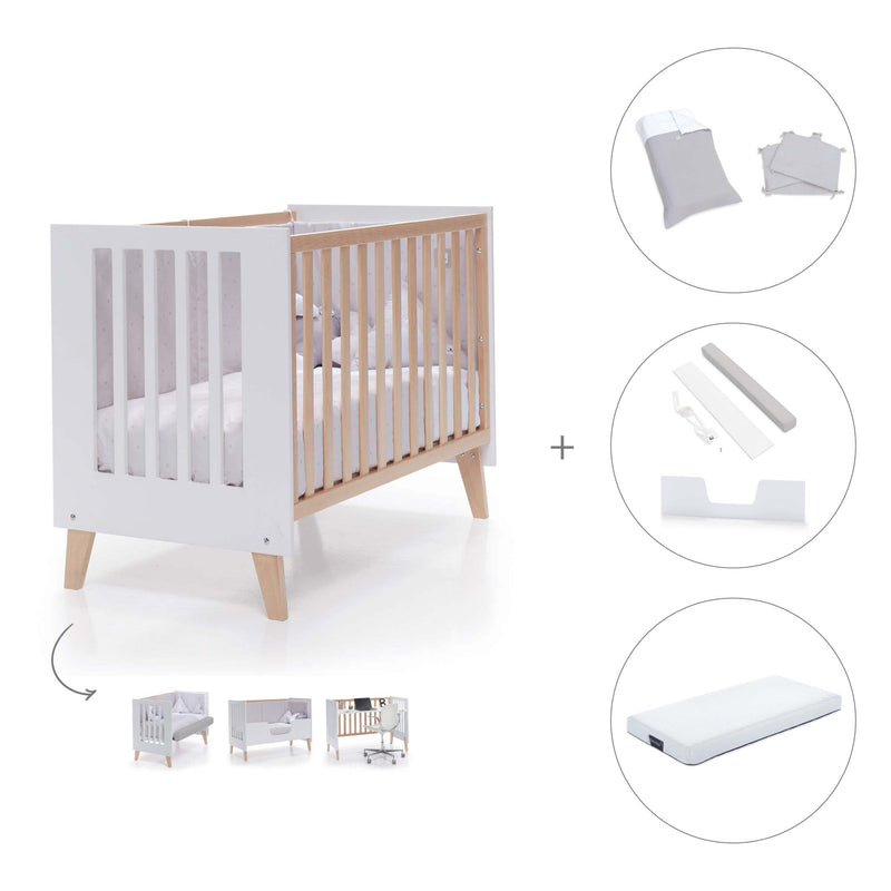 Cuna de colecho 60x120 cm (4en1) madera/blanca · Nexor Due White C187RD-M7795