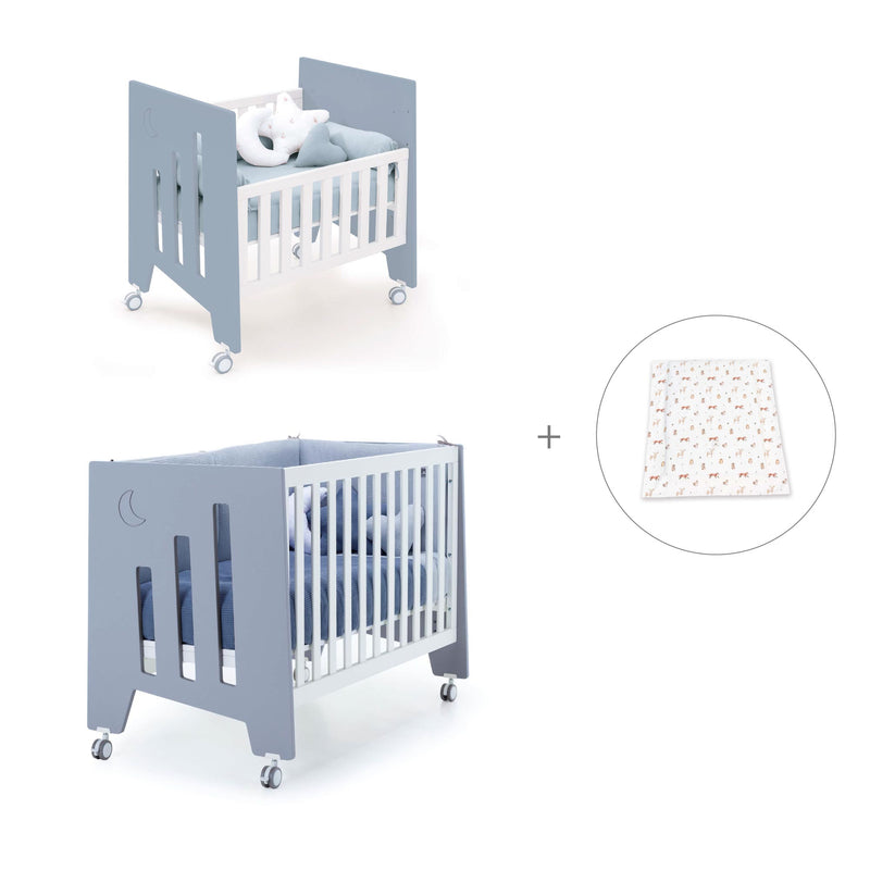 Minicuna 60x80 cm y cuna 60x120 cm (7en1) azul · Omni Tre Blu denim C181T-M7741