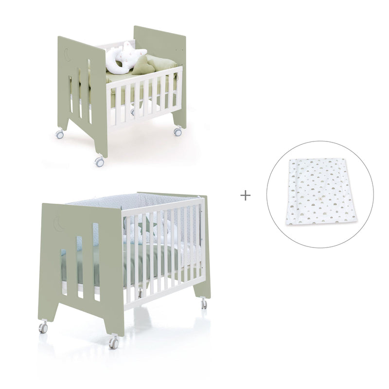 Minicuna 60x80 cm y cuna 60x120 cm (7en1) verde-oliva · Omni Tre Erba C181T-M7756